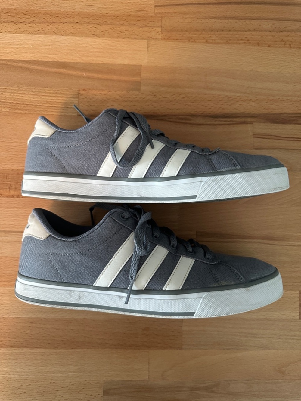adidas Grey Canvas Low-Top Sneakers with White Stripes